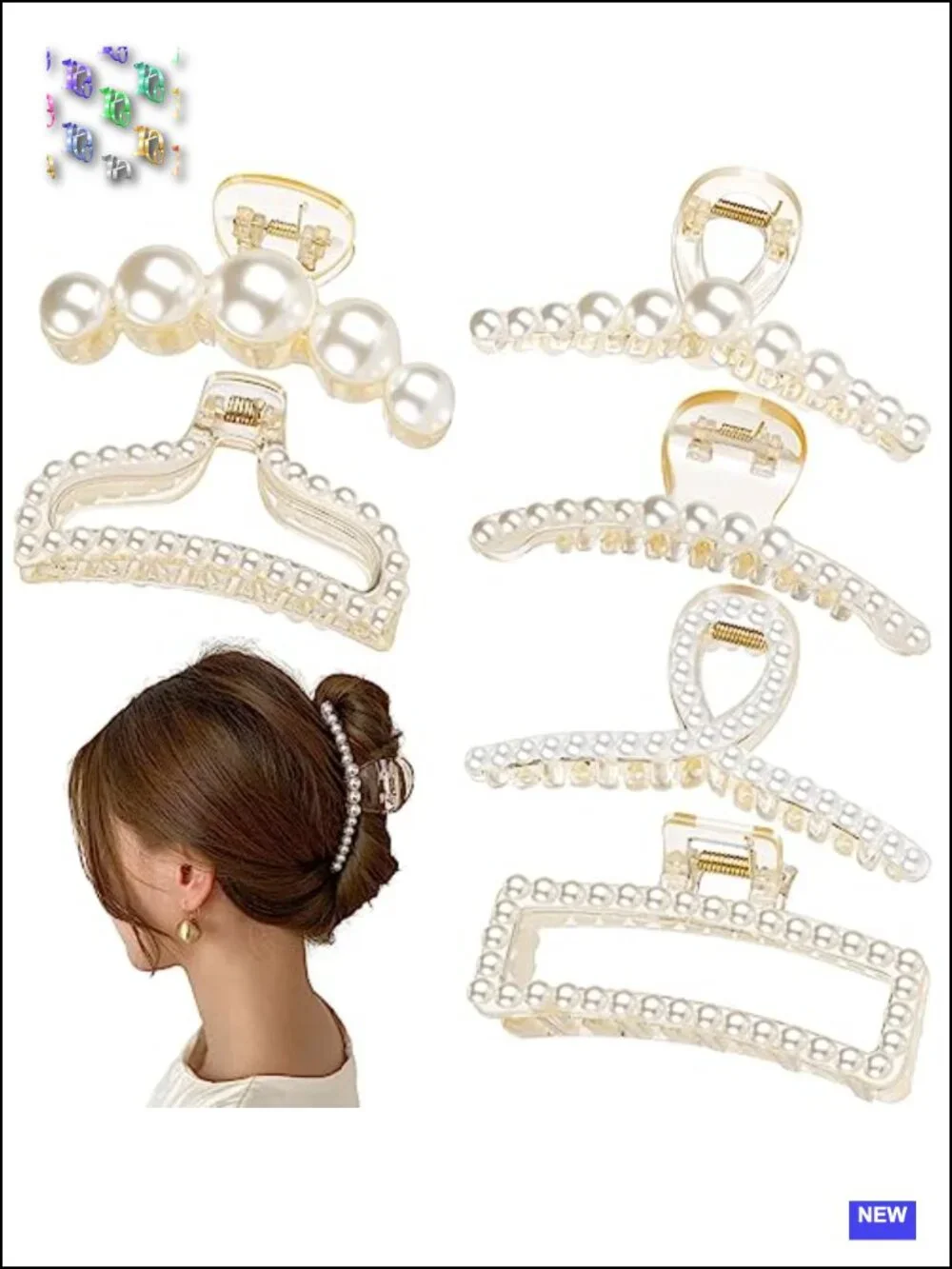 6 Large Pearl Hair Claw Clips for Thick, Curly or Long Hair, Non-Slip Jaw Clips